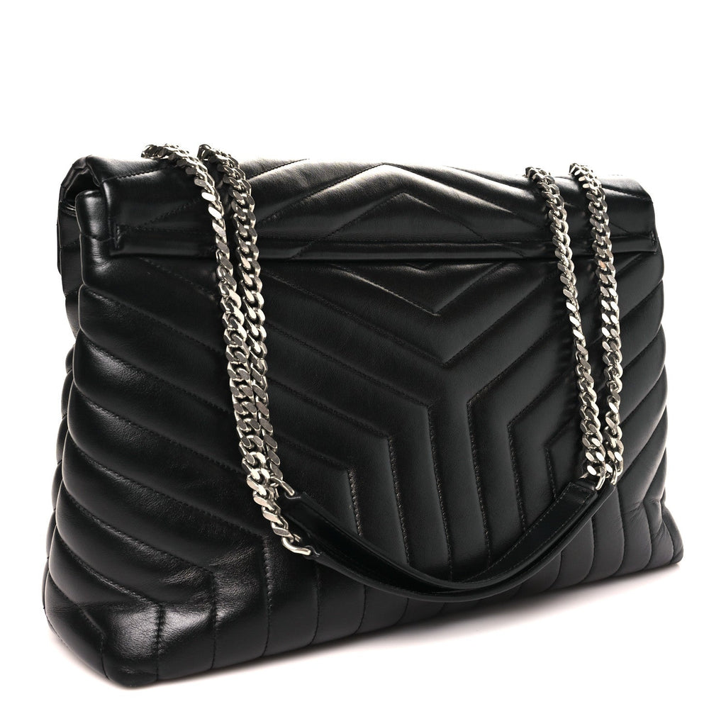 Calfskin Y Quilted Monogram Large Loulou Chain Satchel Black