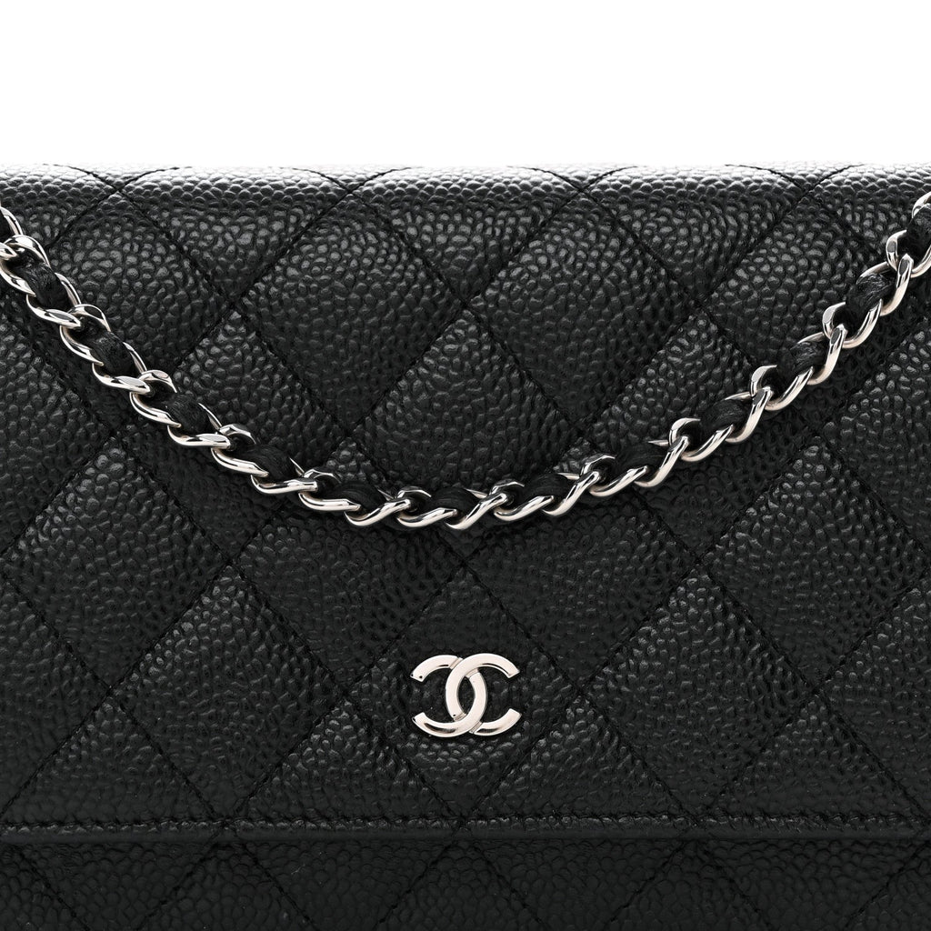 Caviar Quilted Wallet on Chain WOC Black