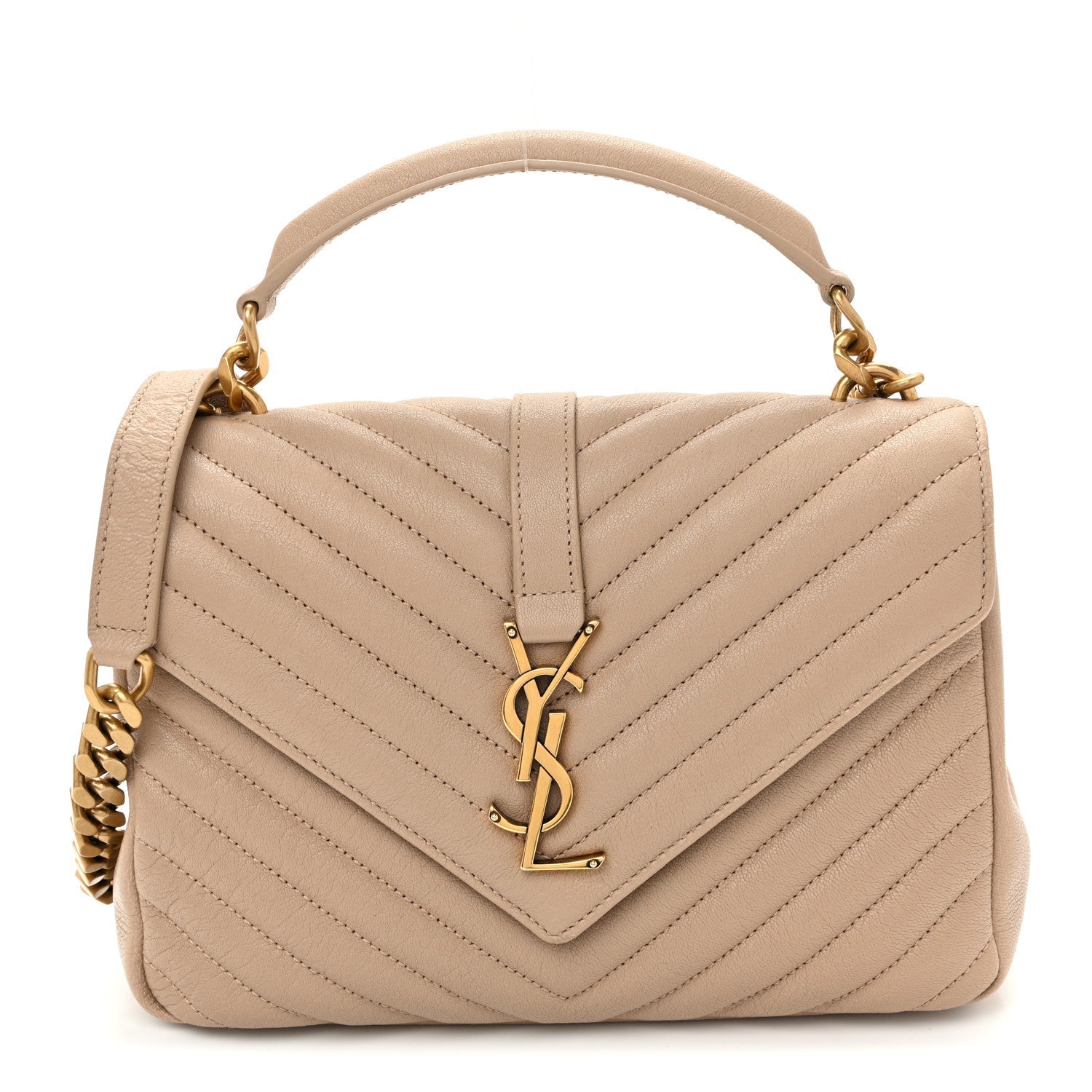 Sheepskin Matelasse Chevron Monogram Medium College Bag Dark Beige