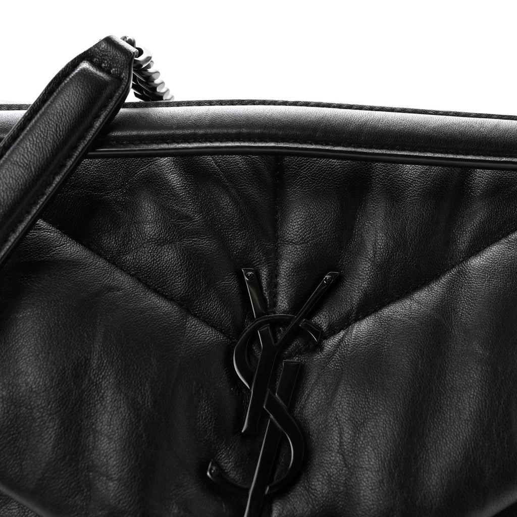 Lambskin Quilted Monogram Monochrome Medium Loulou Puffer Chain Satchel Black