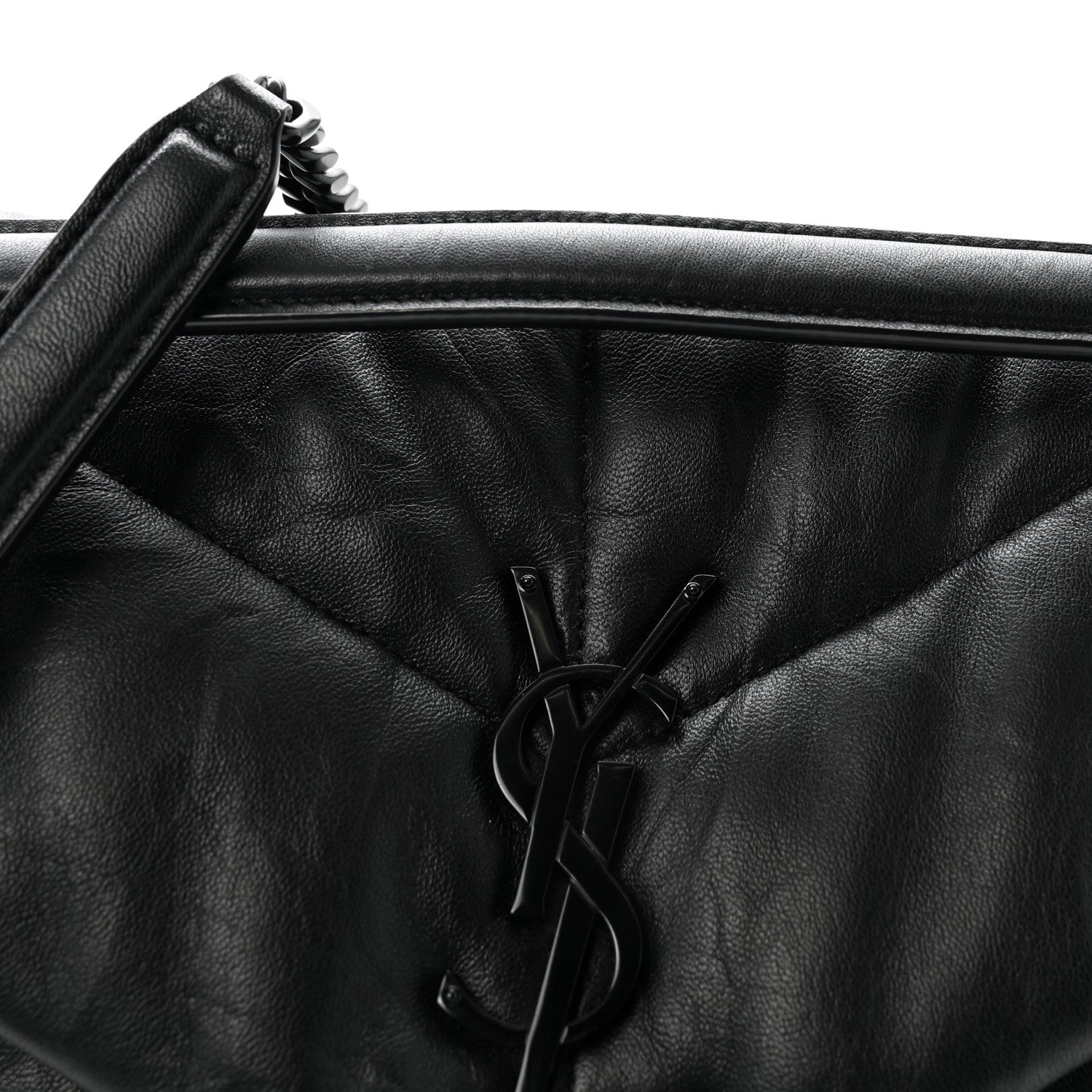 Lambskin Quilted Monogram Monochrome Medium Loulou Puffer Chain Satchel Black