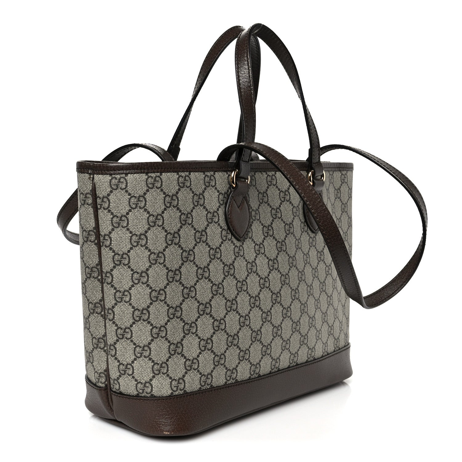 GG Supreme Monogram Textured Calfskin Small Ophidia Shoulder Tote Bag Beige Ebony New Acero