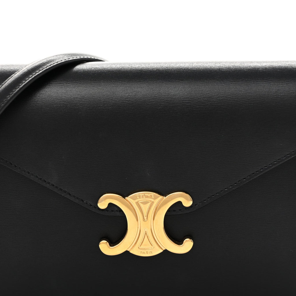 Shiny Calfskin Triomphe Margo Wallet on Chain Black