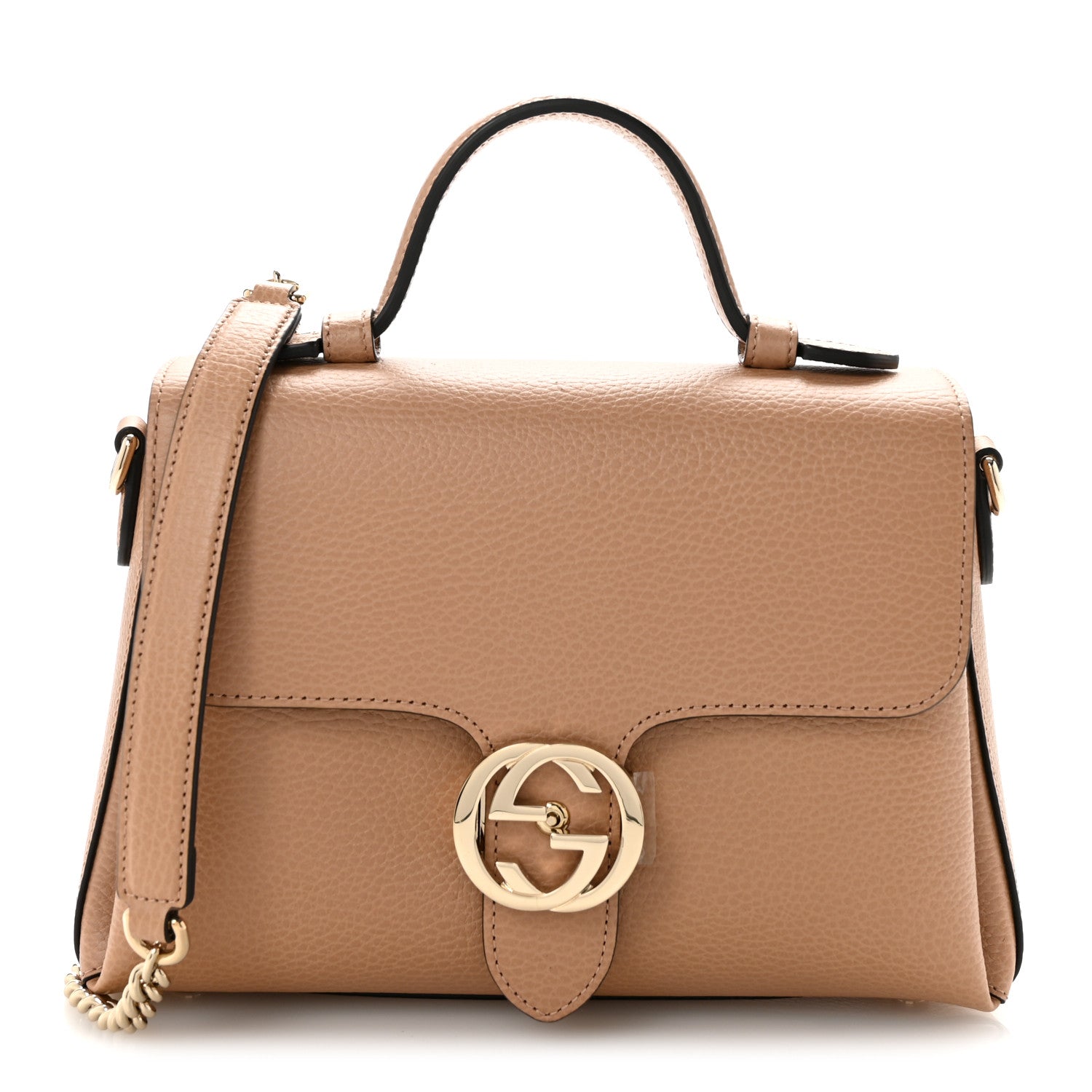 Dollar Calfskin Interlocking G Top Handle Shoulder Bag Camelia