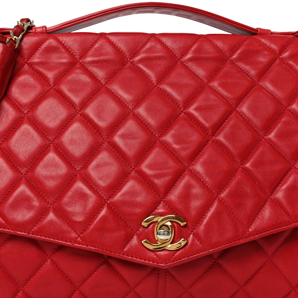Lambskin Quilted Single Flap Red