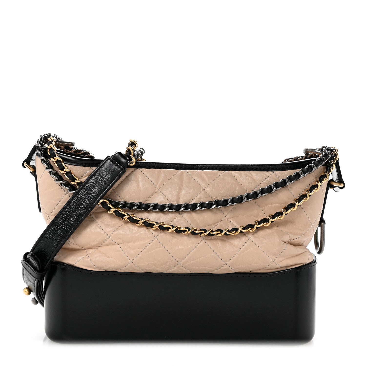 Aged Calfskin Quilted New Medium Gabrielle Hobo Beige Black
