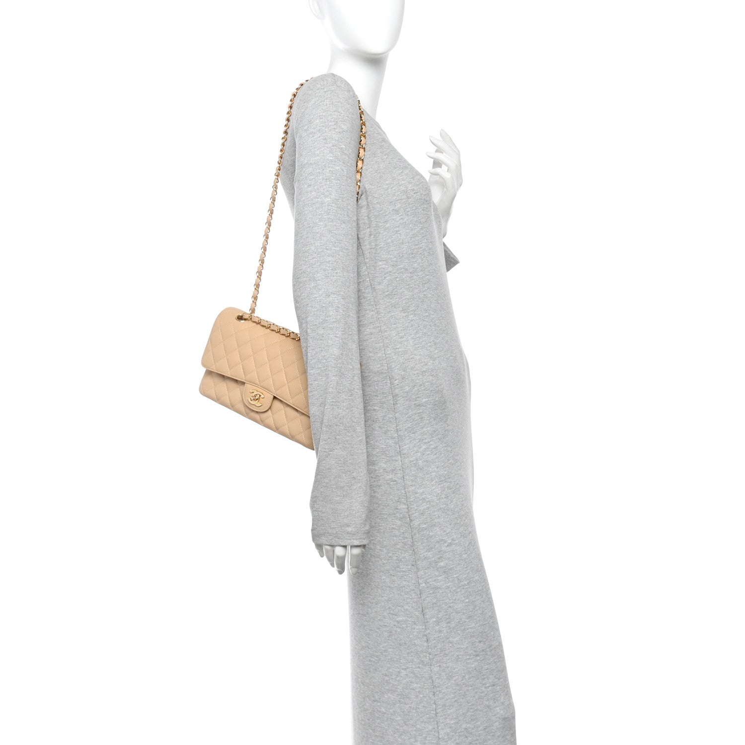 Caviar Quilted Medium Double Flap Beige Clair