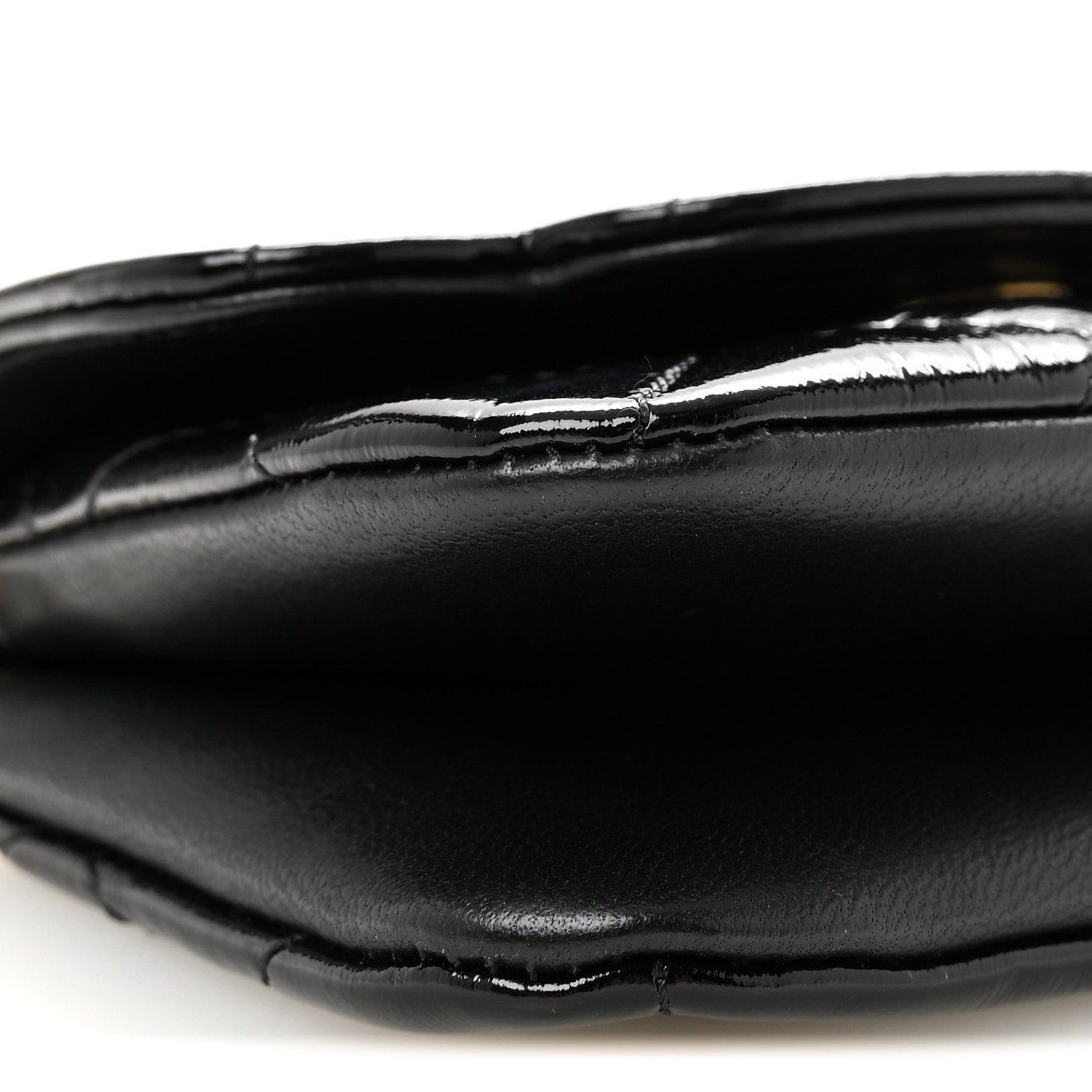 Crumpled Patent Lambskin Quilted Tassel Clutch With Chain Black