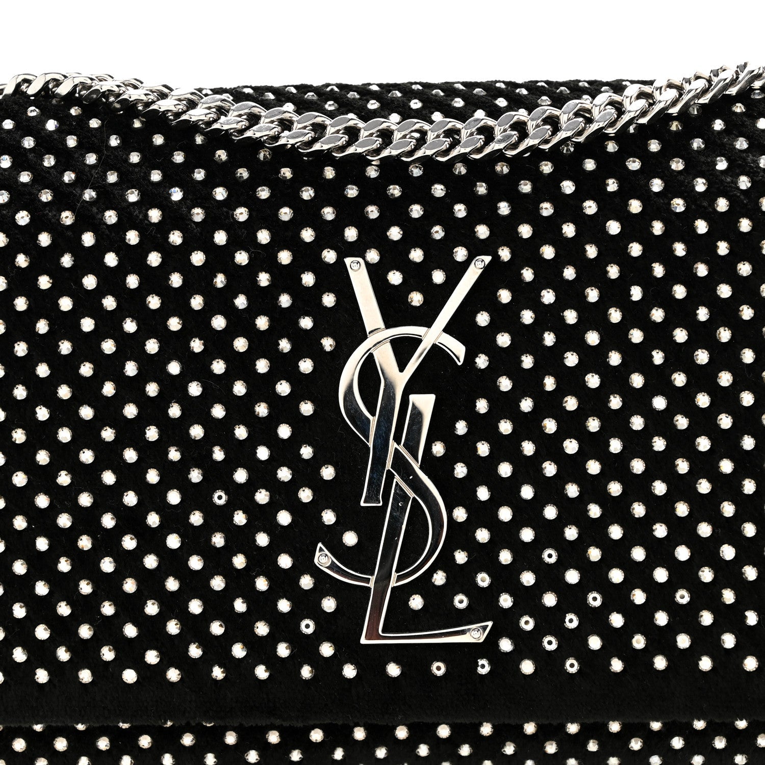 Velvet Crystal Studded Monogram Small Kate Satchel Black