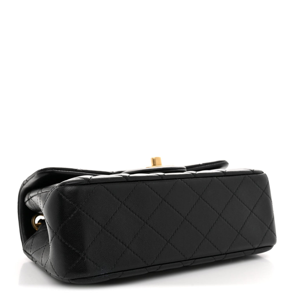 Lambskin Quilted Mini Rectangular Pearl Crush Flap Black
