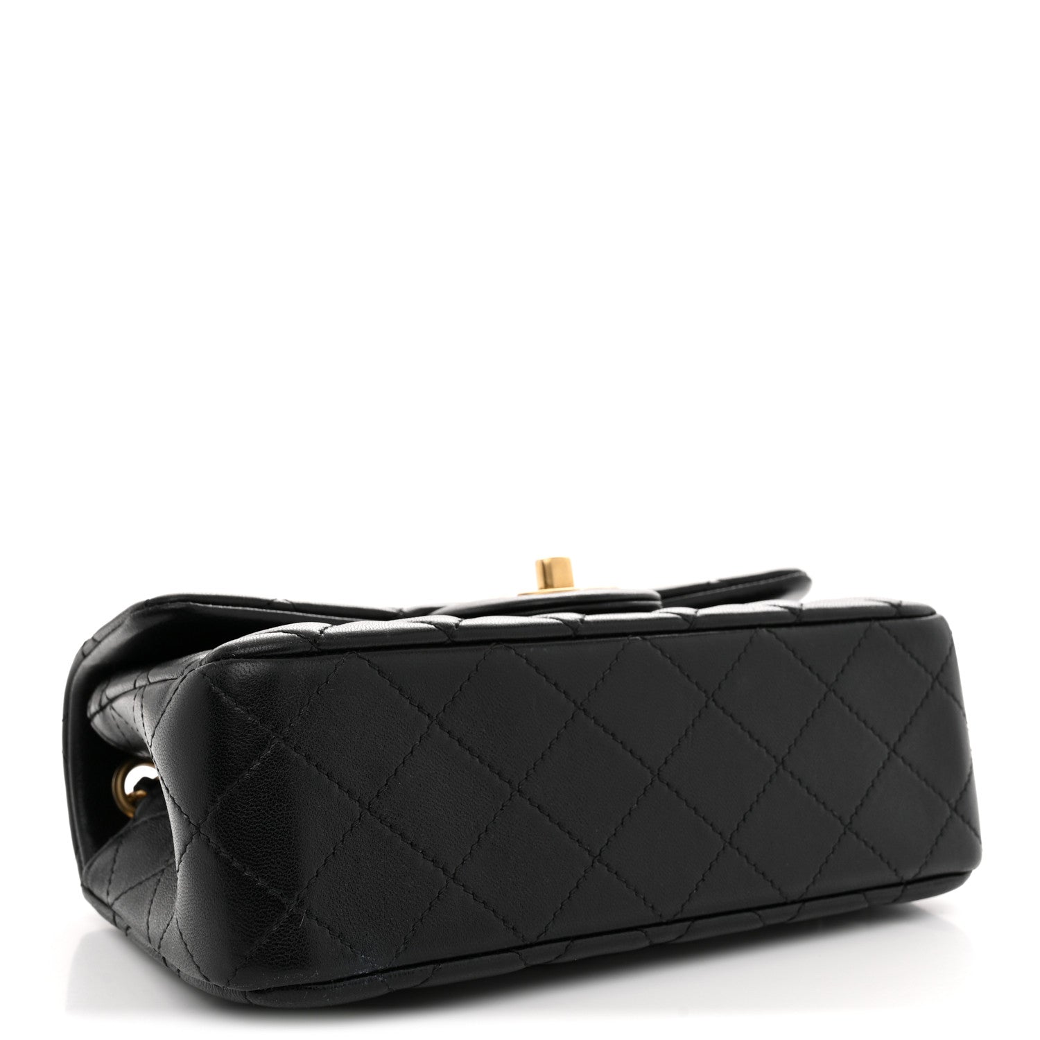 Lambskin Quilted Mini Rectangular Pearl Crush Flap Black