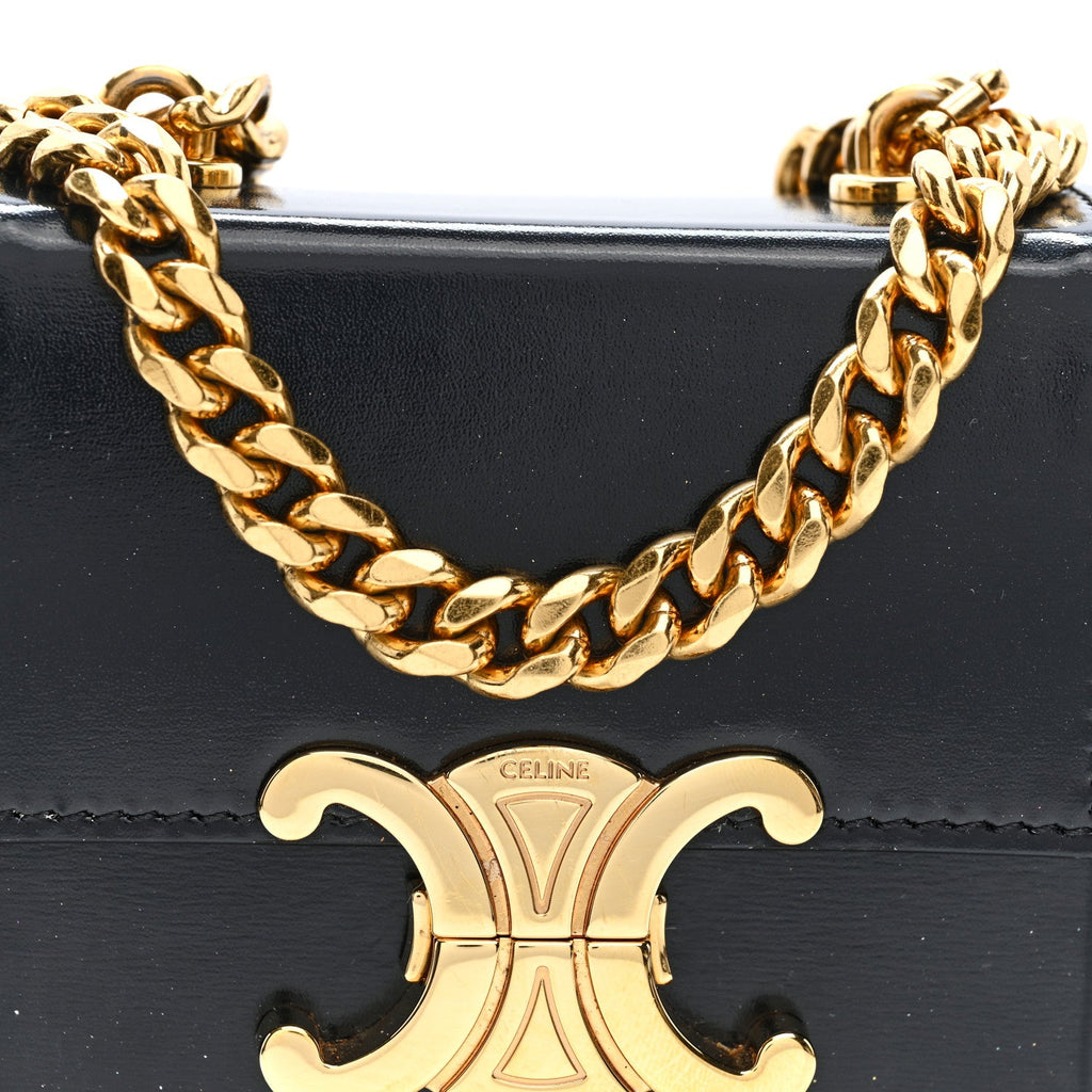 Shiny Calfskin Triomphe Mini Chain Box Bag Black