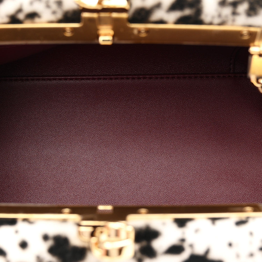 Lambskin Pony Hair Printed Clutch With Chain Black White