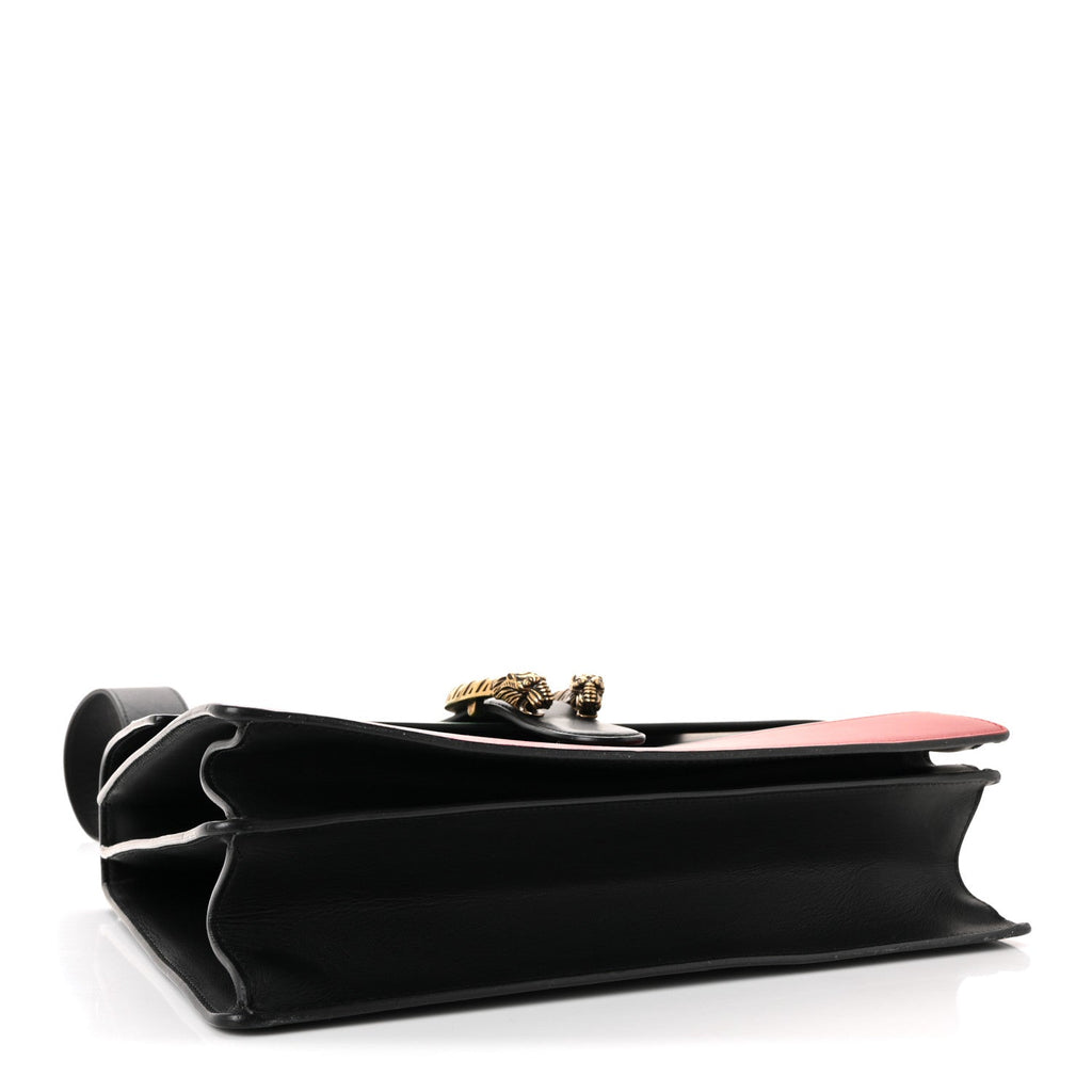 Moon Calfskin Web Large Dionysus Bamboo Top Handle Bag Black Bright Evergreen Hibiscus Red