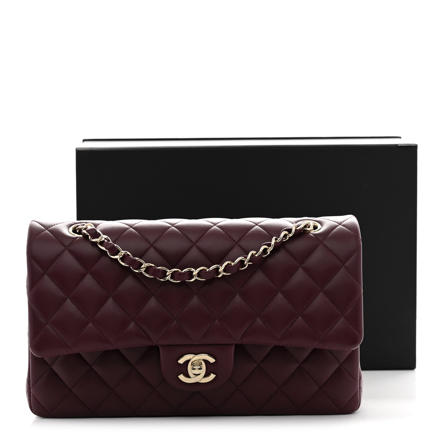 Lambskin Quilted Medium Double Flap Burgundy