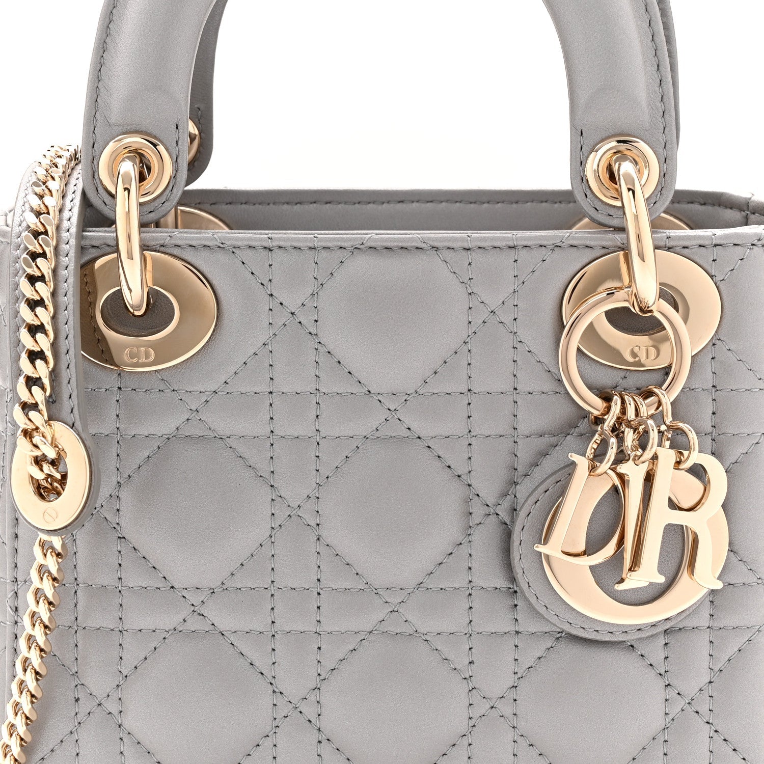 Metallic Lambskin Cannage Mini Lady Dior Grey