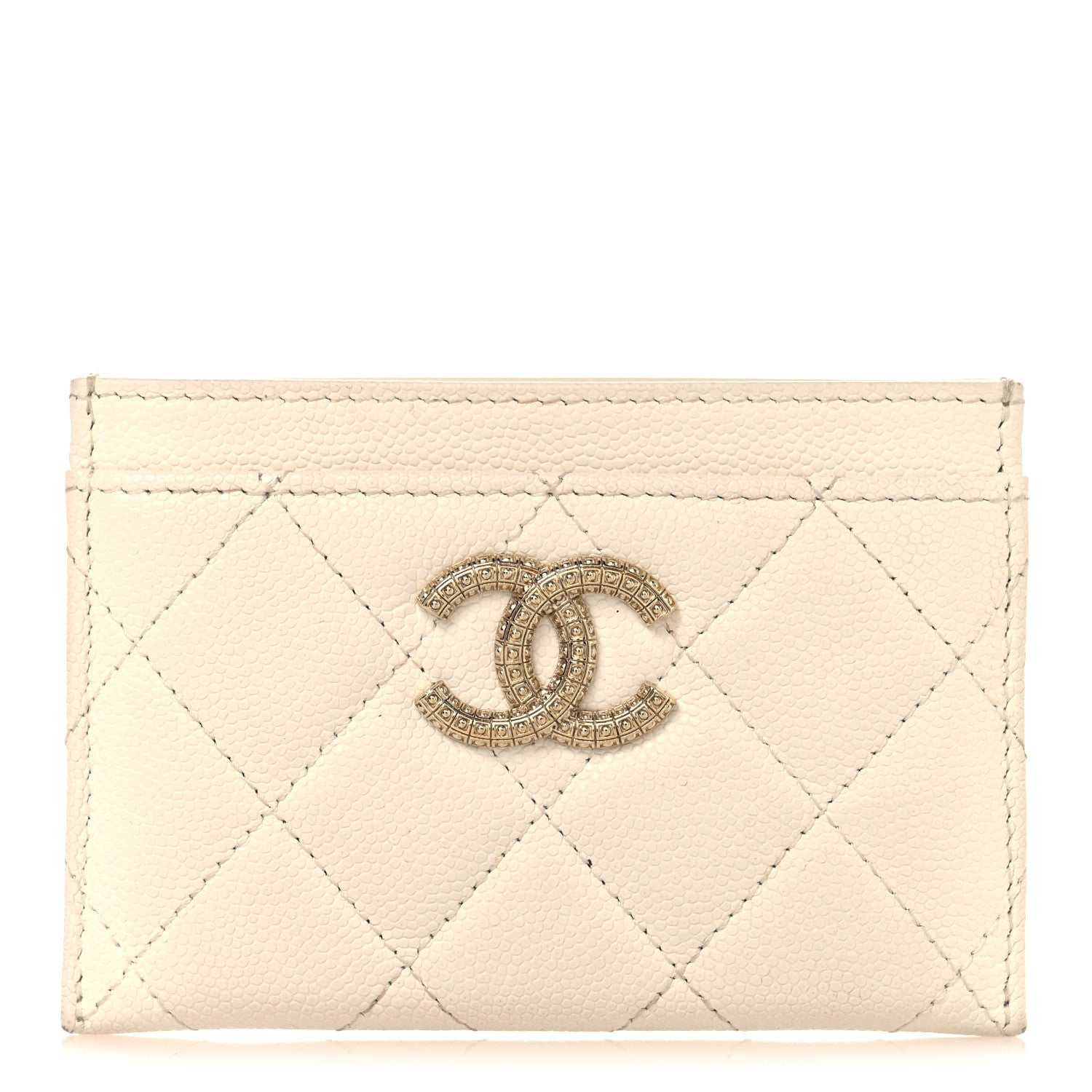 Caviar Quilted CC Logo Card Holder White