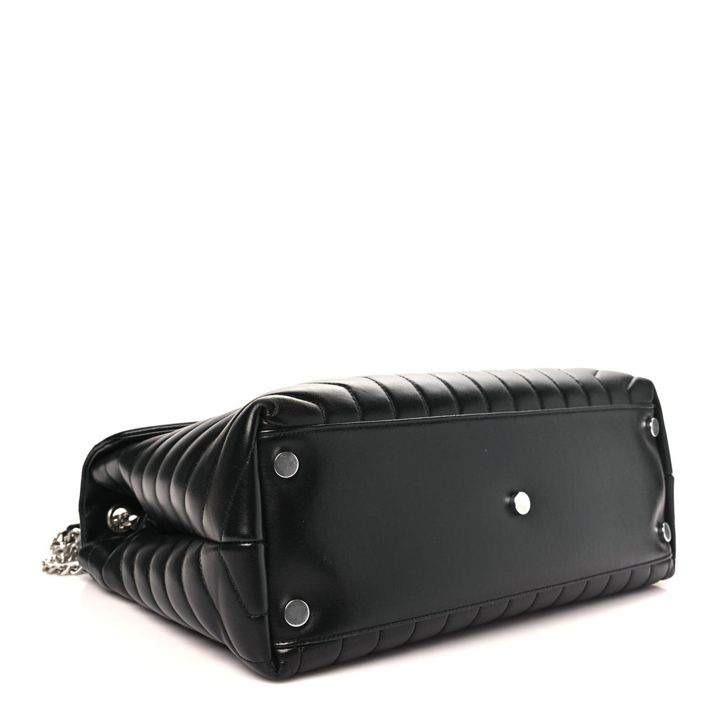 Calfskin Y Quilted Monogram Large Loulou Chain Satchel Black