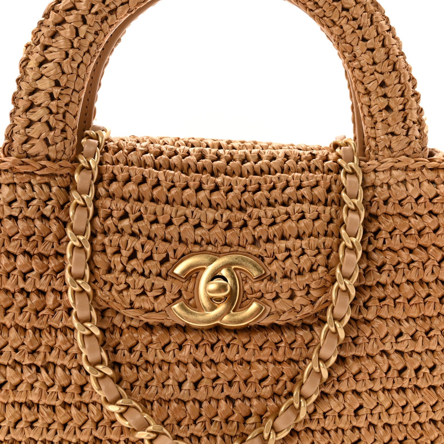 Braided Raffia Nano Kelly Flap Bag Dark Beige