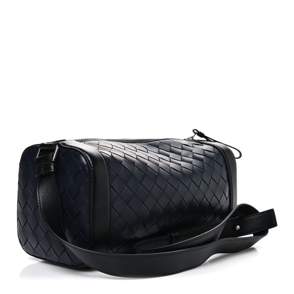 Lambskin Intrecciato Brick Messenger Bag Navy Black
