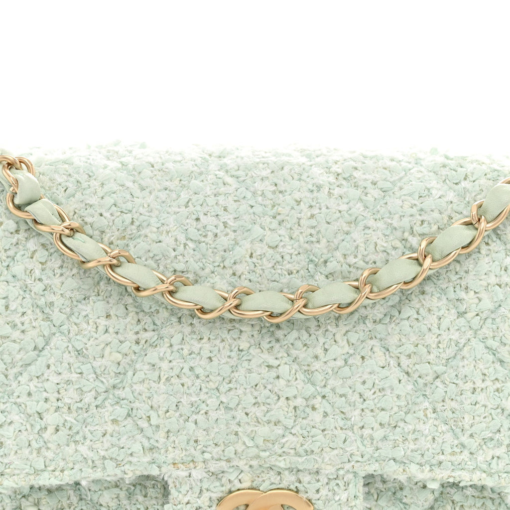 Tweed Medium Double Flap Light Turquoise