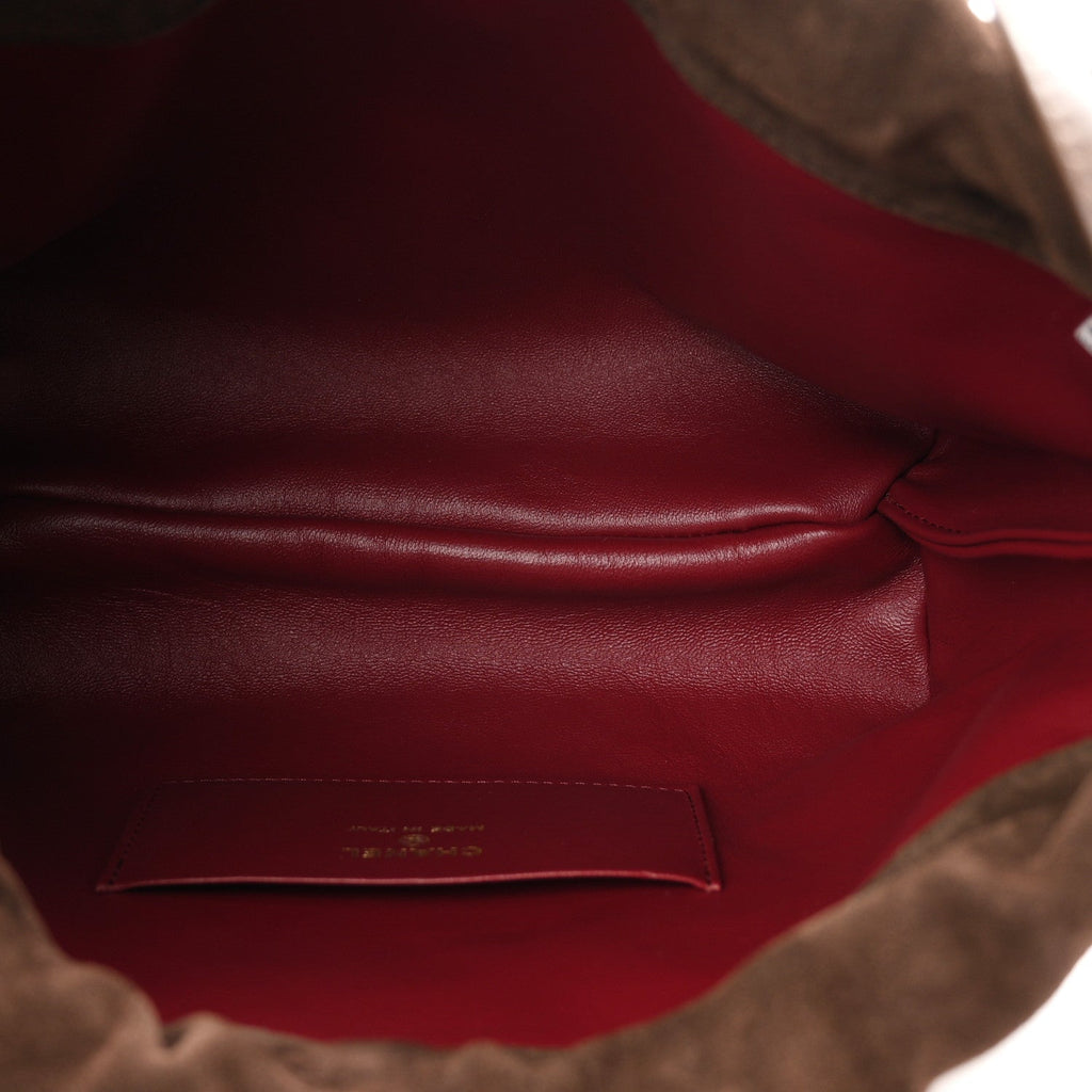 Suede Calfskin Quilted Clutch With Strap Dark Brown