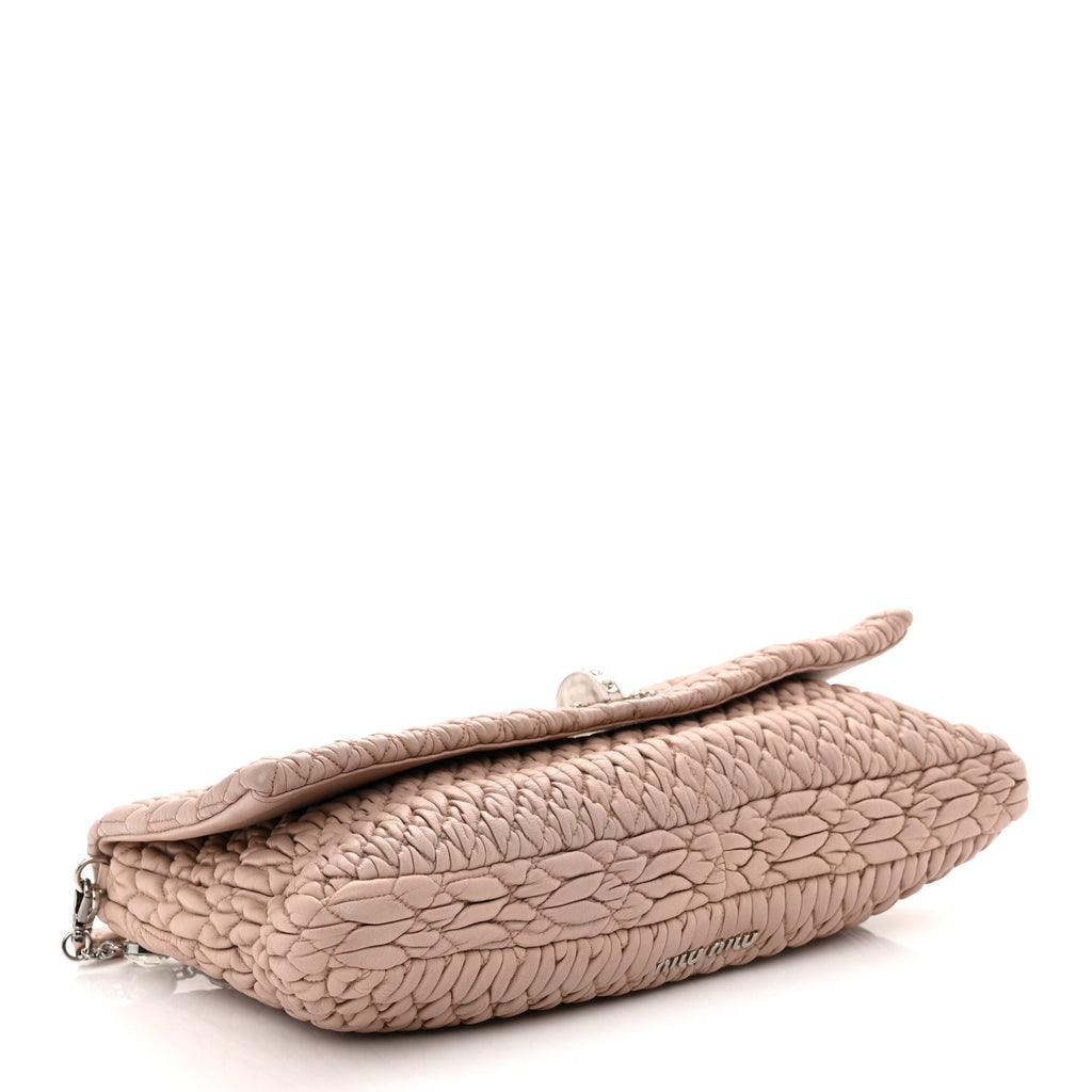 Nappa Matelasse Crystal Flap Clutch Cammeo