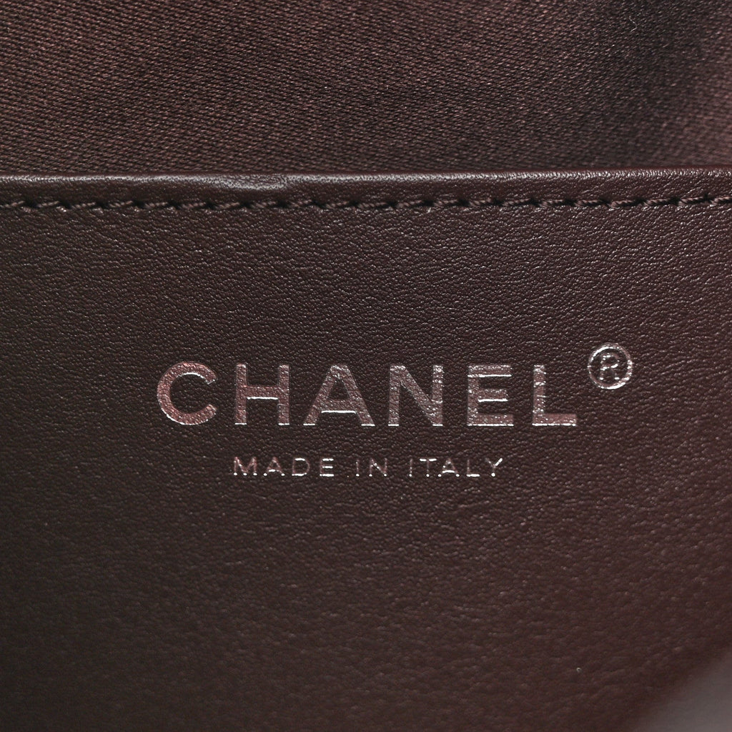 Shiny Crumpled Calfskin Quilted Small Chanel 25 Handbag Dark Brown