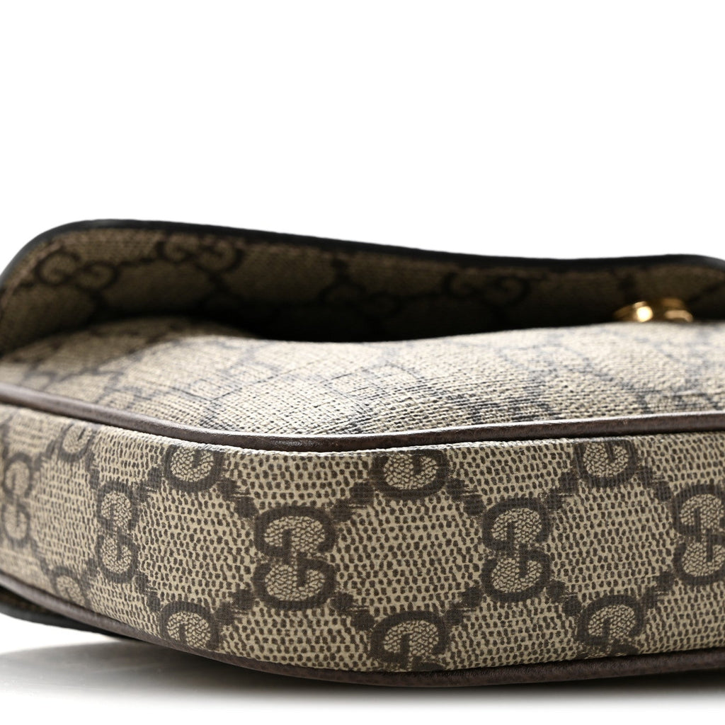 GG Supreme Monogram Textured Dollar Calfskin Web Mini Ophidia Envelope Shoulder Bag Beige Ebony New Acero
