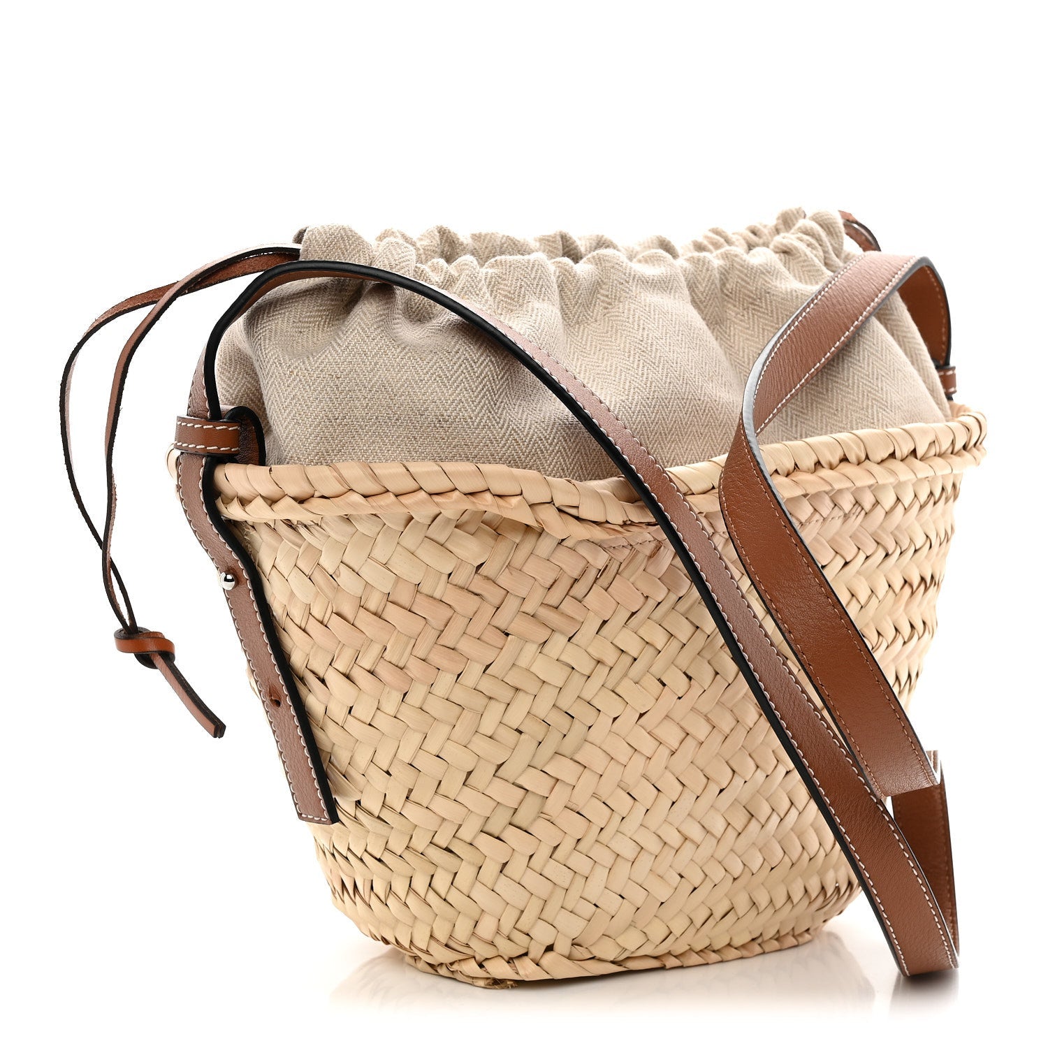 Raffia Drawstring Basket Tote Bag Natural Tan