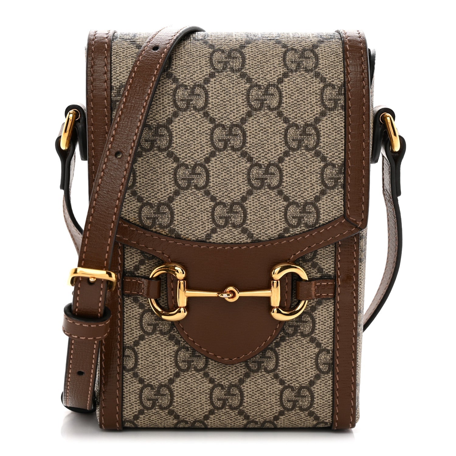 GG Supreme Monogram Mini Horsebit 1955 Crossbody Bag Beige Brown Sugar
