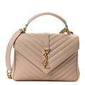 Sheepskin Matelasse Chevron Monogram Medium College Bag Dark Beige