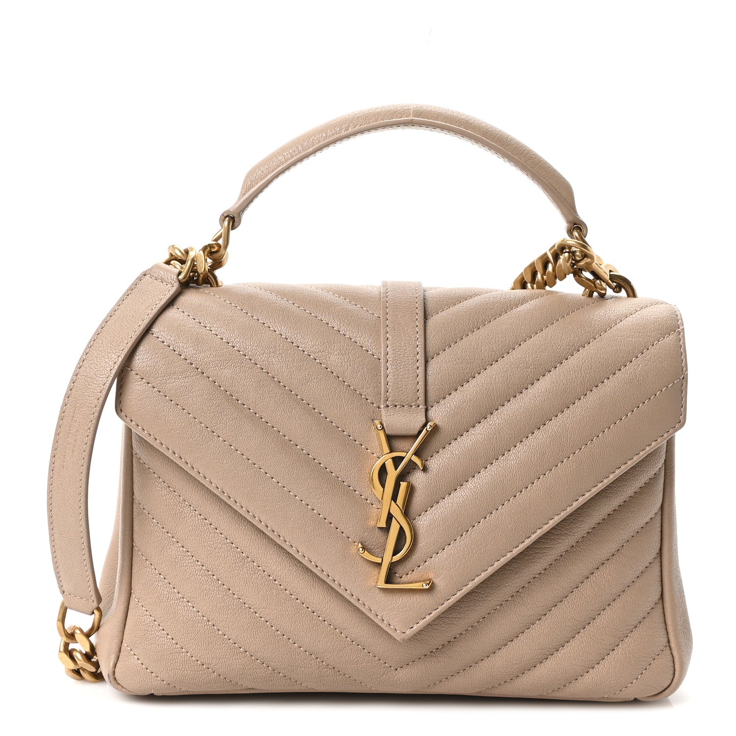Sheepskin Matelasse Chevron Monogram Medium College Bag Dark Beige