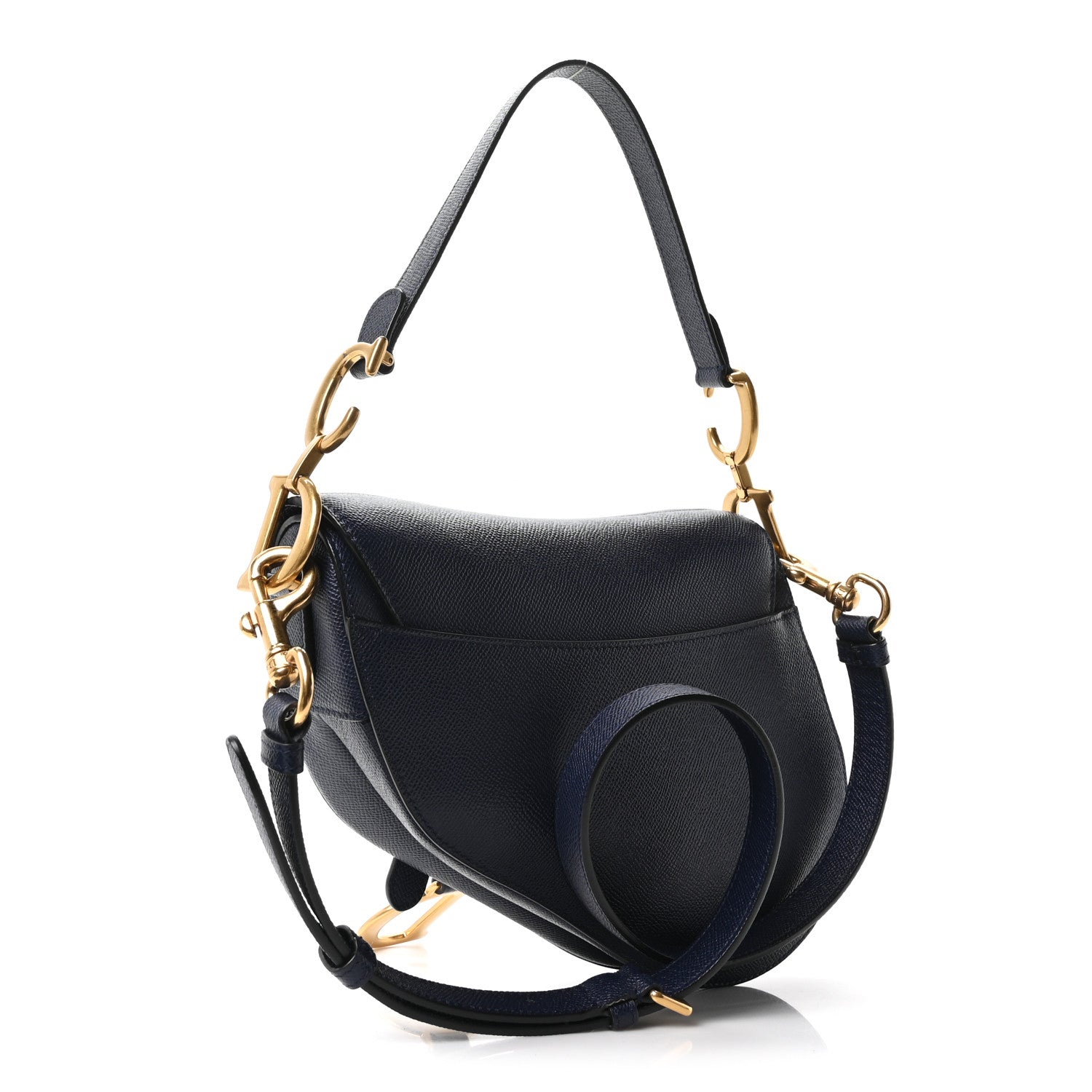 Grained Calfskin Saddle Bag With Strap Deep Ocean