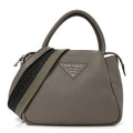 Vitello Daino Soft Small Zippered Top Handle Bag Argilla
