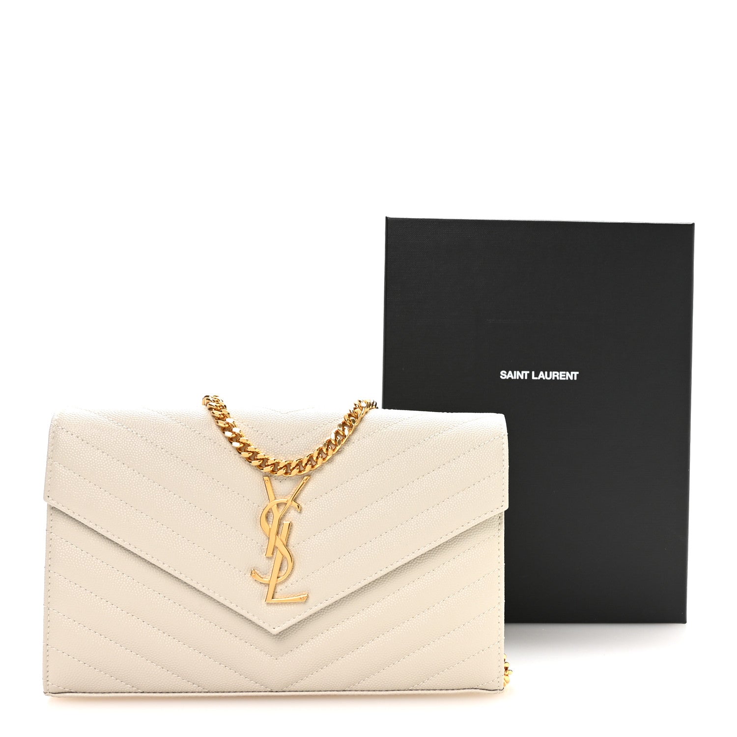Grain De Poudre Matelasse Chevron Monogram Chain Wallet Crema Soft