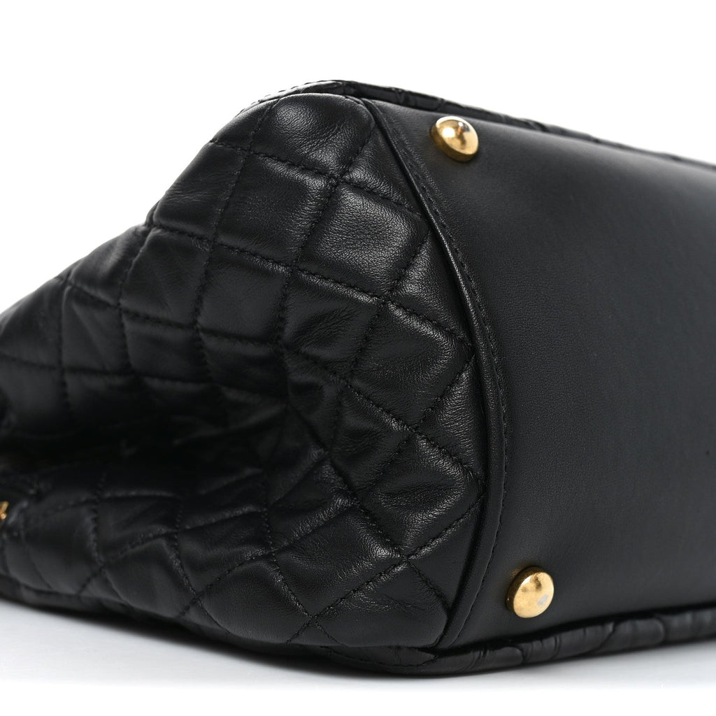 Glazed Crinkled Lambskin Small Reissue Zip Shopping Tote Black