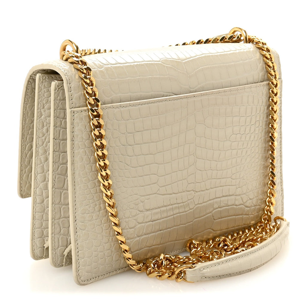 Calfskin Crocodile Embossed Medium Monogram Crema Soft