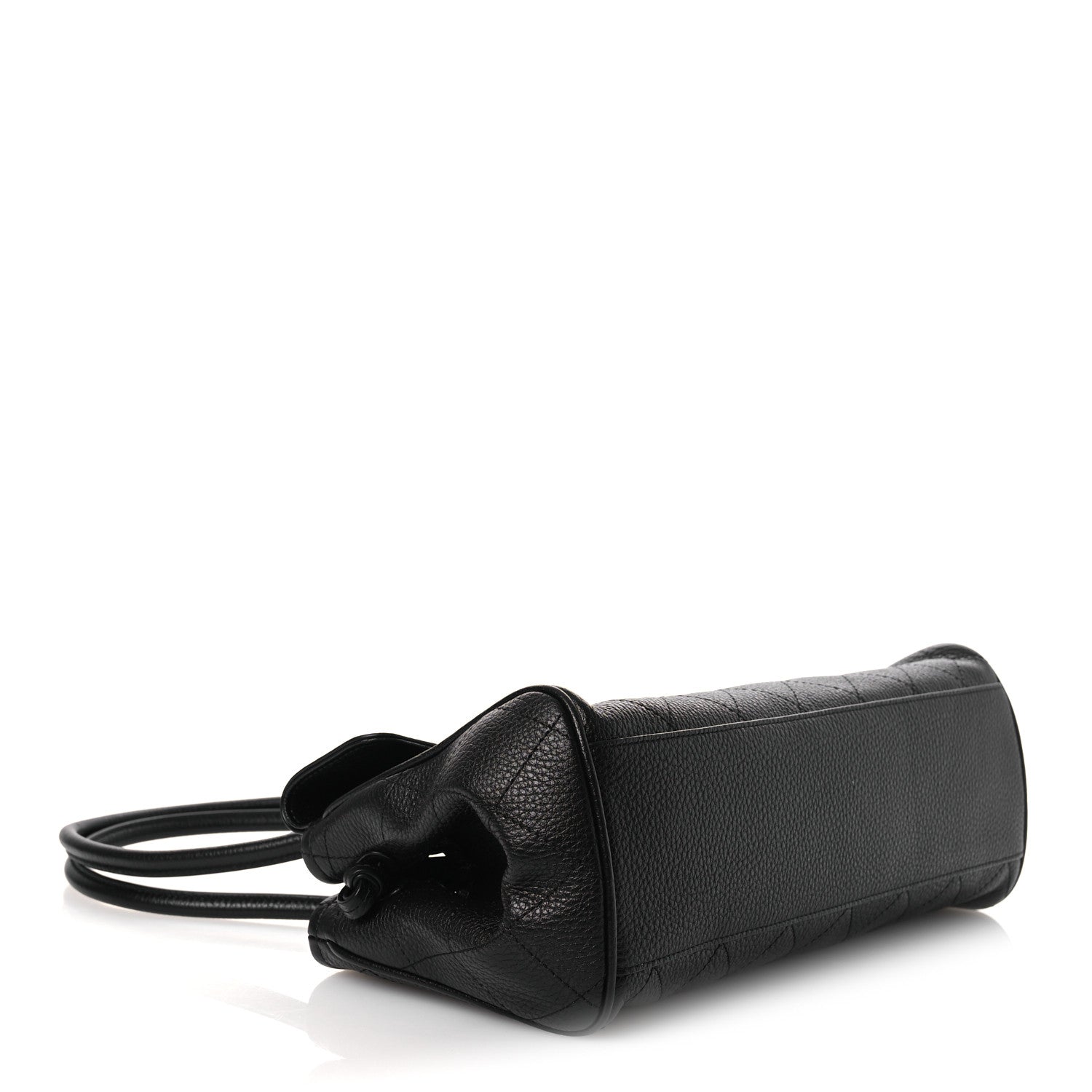 Grained Calfskin Stitched Urban Essentials Small Shopping Bag Black