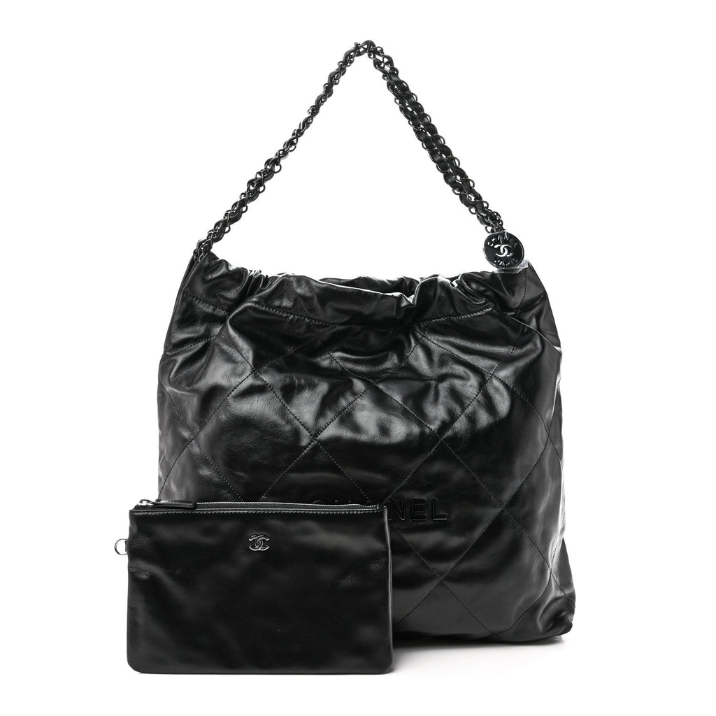 Shiny Calfskin Quilted Chanel 22 So Black