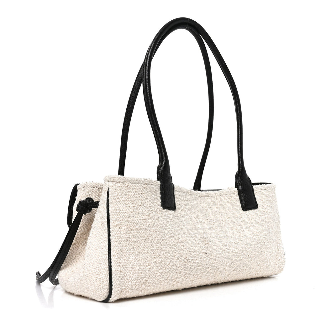 Grained Calfskin Boucle Urban Essentials Small Shopping Bag Ecru Black