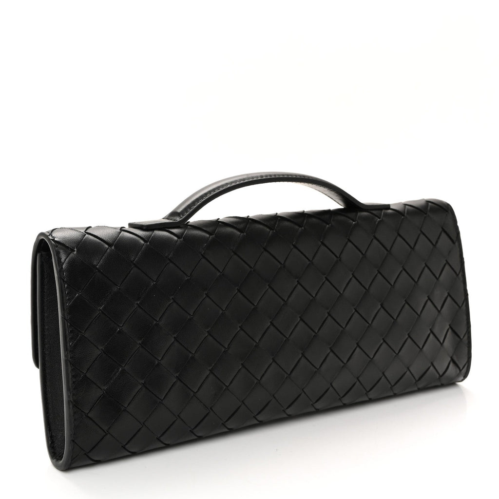 Nappa Intrecciato Long Andiamo Top Handle Clutch Black