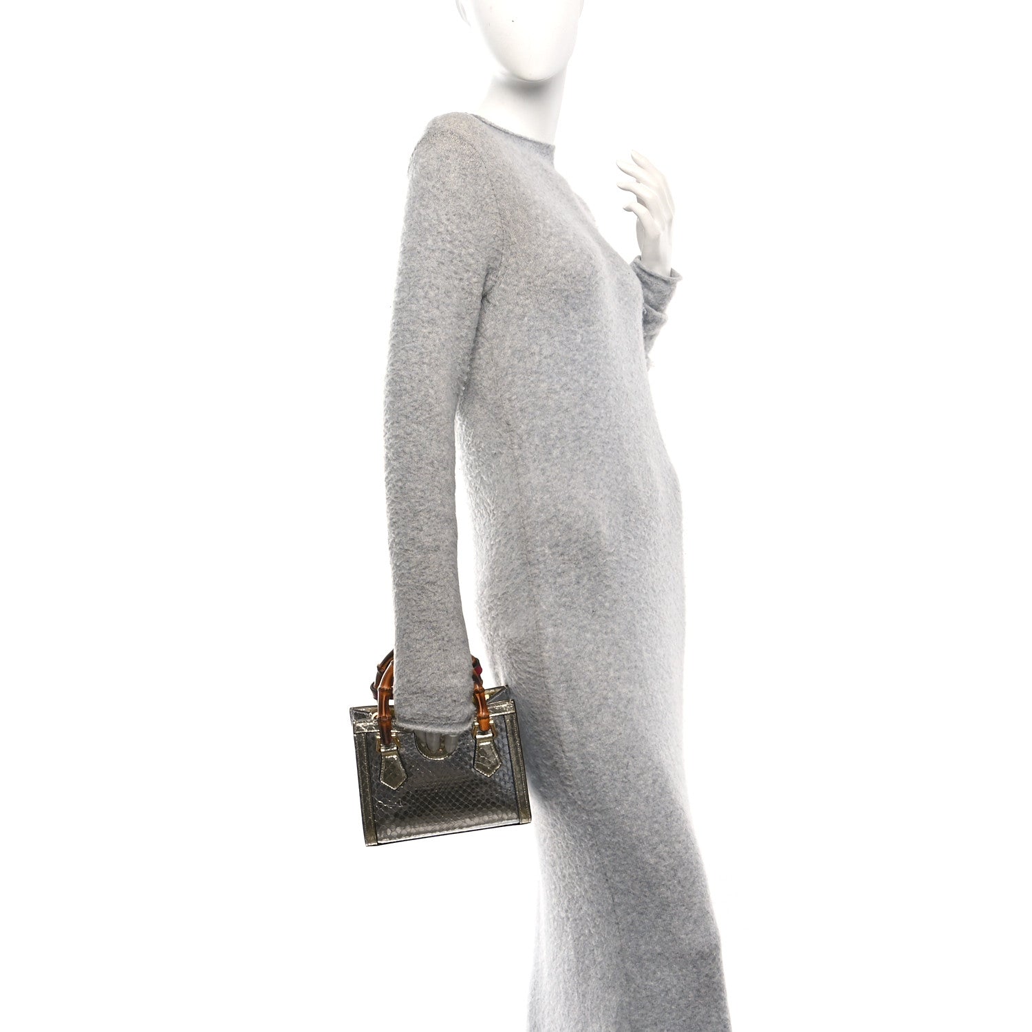 Metallic Snakeskin Mini Diana Tote Bag Silver Platino