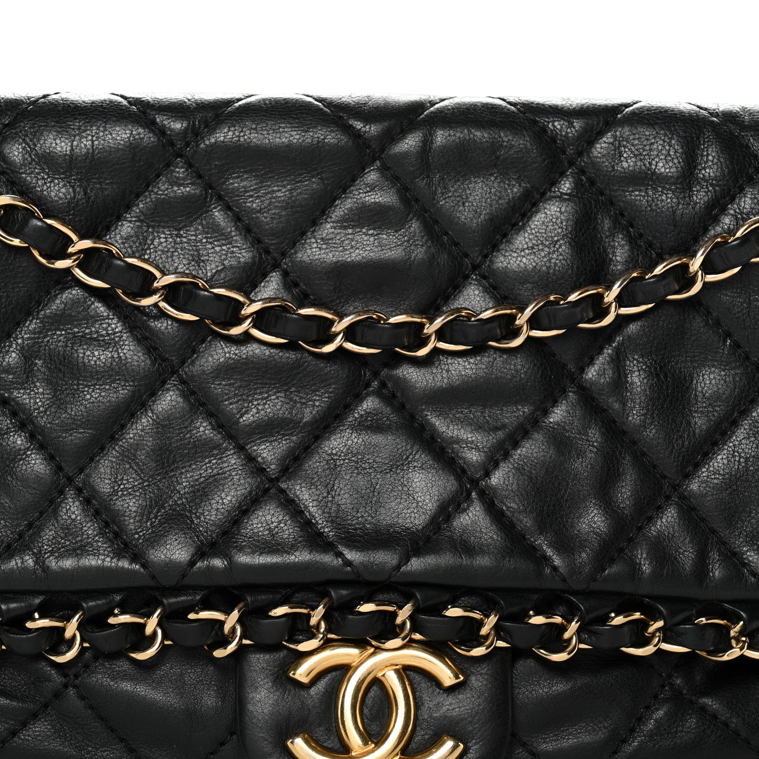 Calfskin Quilted Medium Chain Me Flap Black