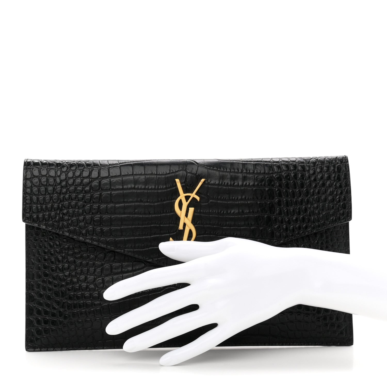 Calfskin Crocodile Embossed Uptown Monogram Pouch Black