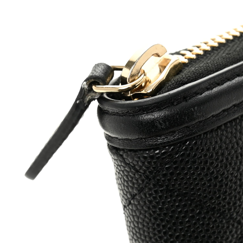 Caviar Quilted Filigree Zip Around Wallet Black