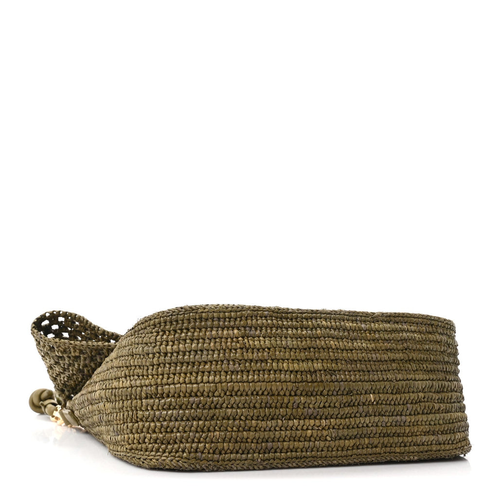 Raffia Calfskin Donut Chain Medium Ola Shoulder Bag Dark Khaki