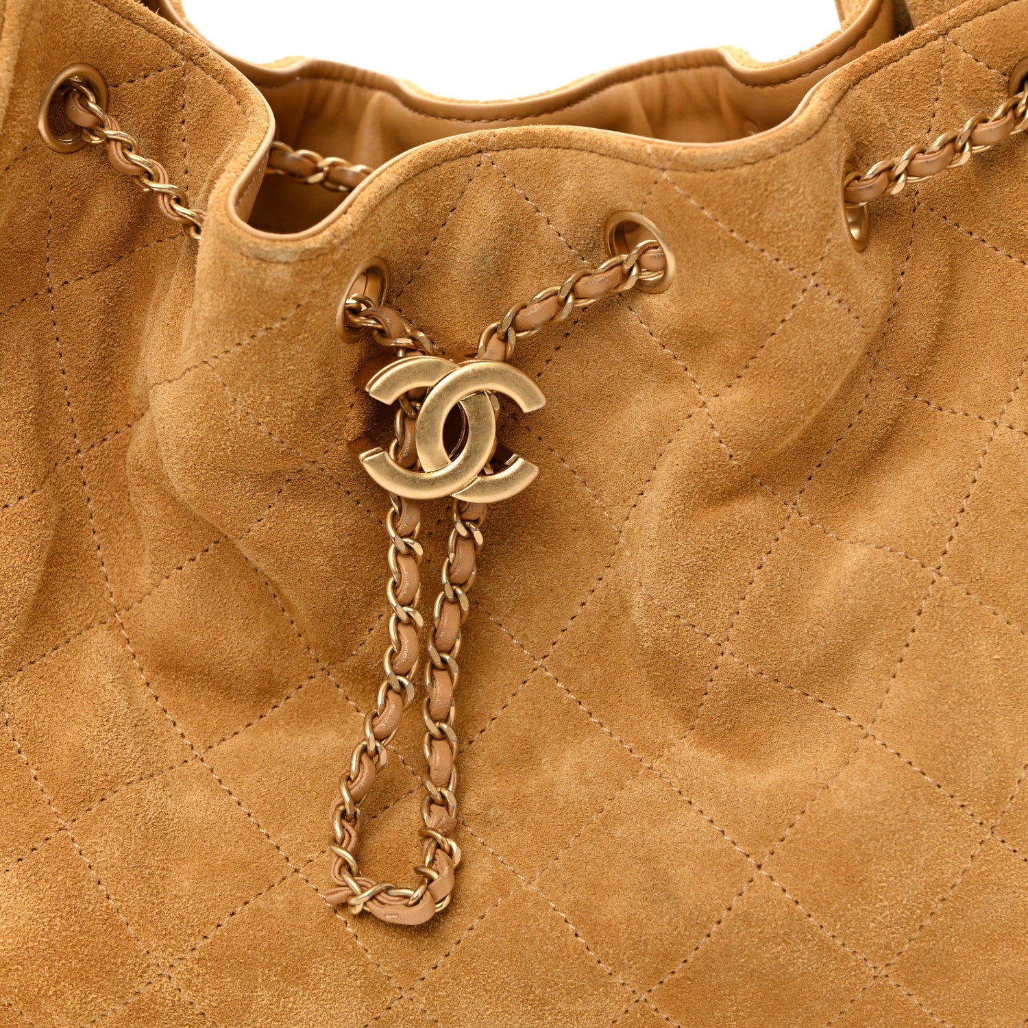 Suede Quilted Small Chanel 25 Handbag Beige