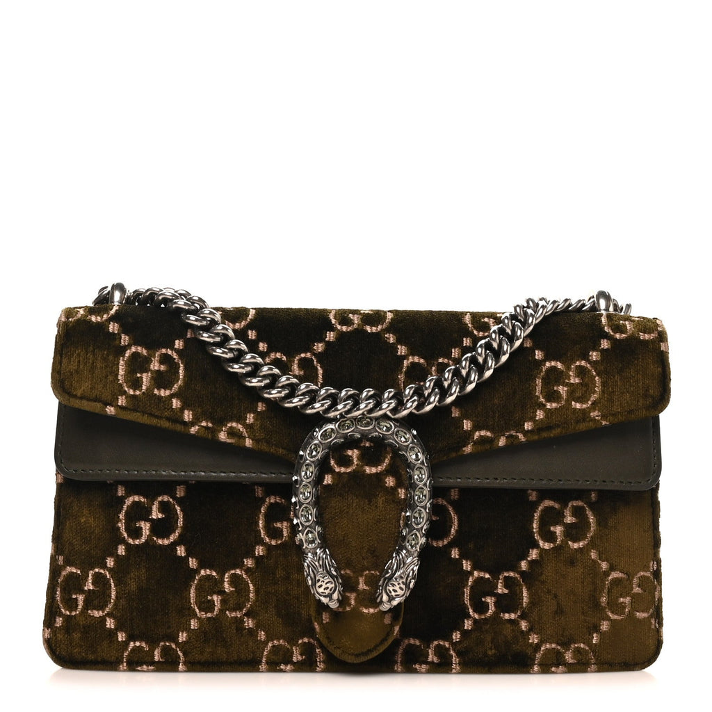 Velvet Moon Calfskin Crystal GG Monogram Small Dionysus Shoulder Bag Dark Olive Rose Gold