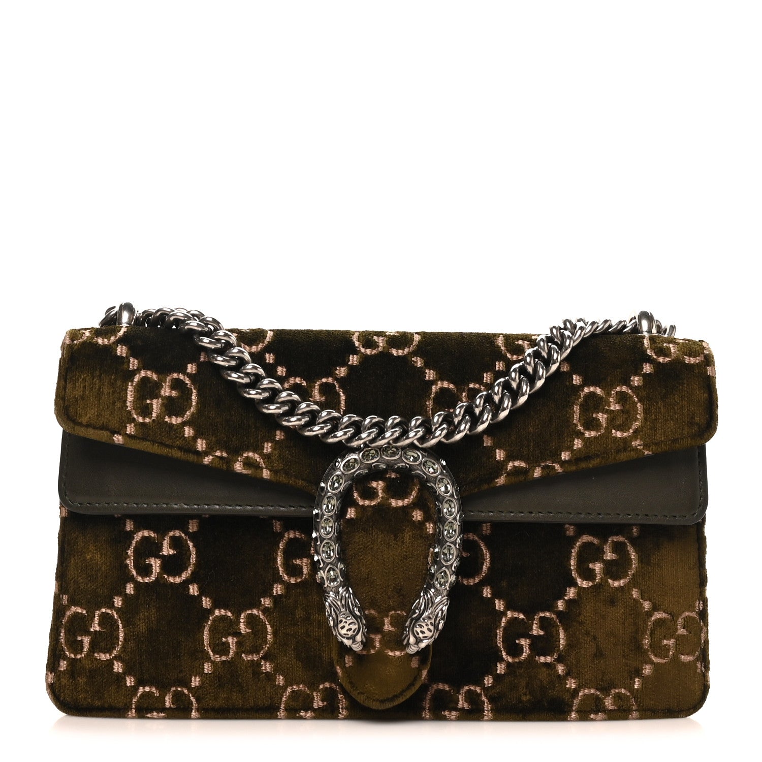 Velvet Moon Calfskin Crystal GG Monogram Small Dionysus Shoulder Bag Dark Olive Rose Gold